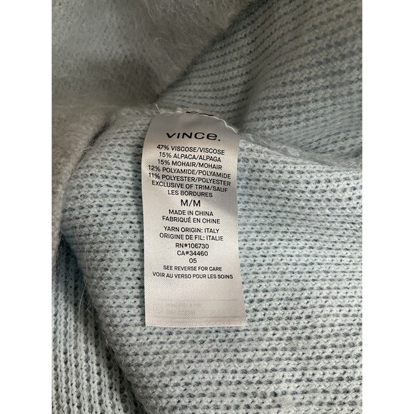 Vince Womens Alpaca Mohair Blend Fuzzy Sweater M Blue Preppy Minimalist *FLAW* - Picture 4 of 6